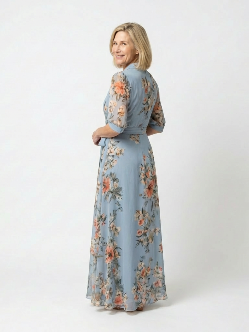 Elowen™ | Tummy-Flattering Floral Wrap Maxi Dress