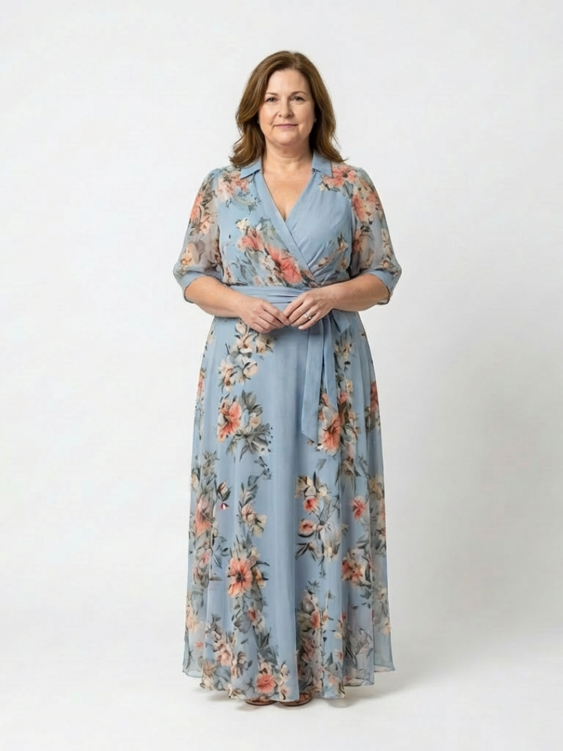 Elowen™ | Tummy-Flattering Floral Wrap Maxi Dress