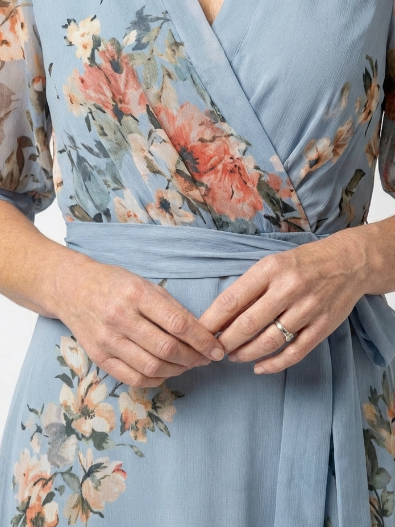 Elowen™ | Tummy-Flattering Floral Wrap Maxi Dress