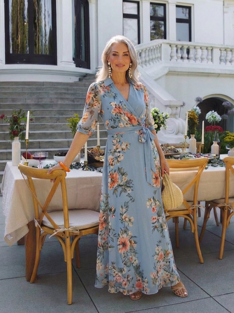 Elowen™ | Tummy-Flattering Floral Wrap Maxi Dress