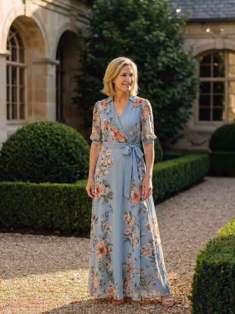Elowen™ | Tummy-Flattering Floral Wrap Maxi Dress