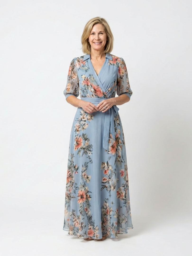 Elowen™ | Tummy-Flattering Floral Wrap Maxi Dress