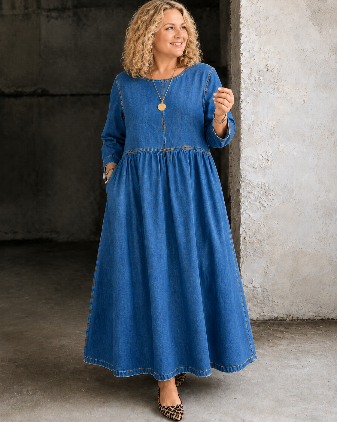 Aria™ | Belly-Flattering Denim-Look Maxi Dress