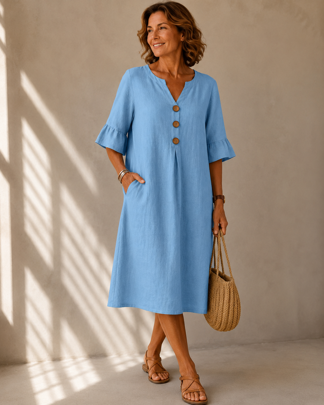 Leah™ | Tummy-Flattering Midi Dress with Buttons
