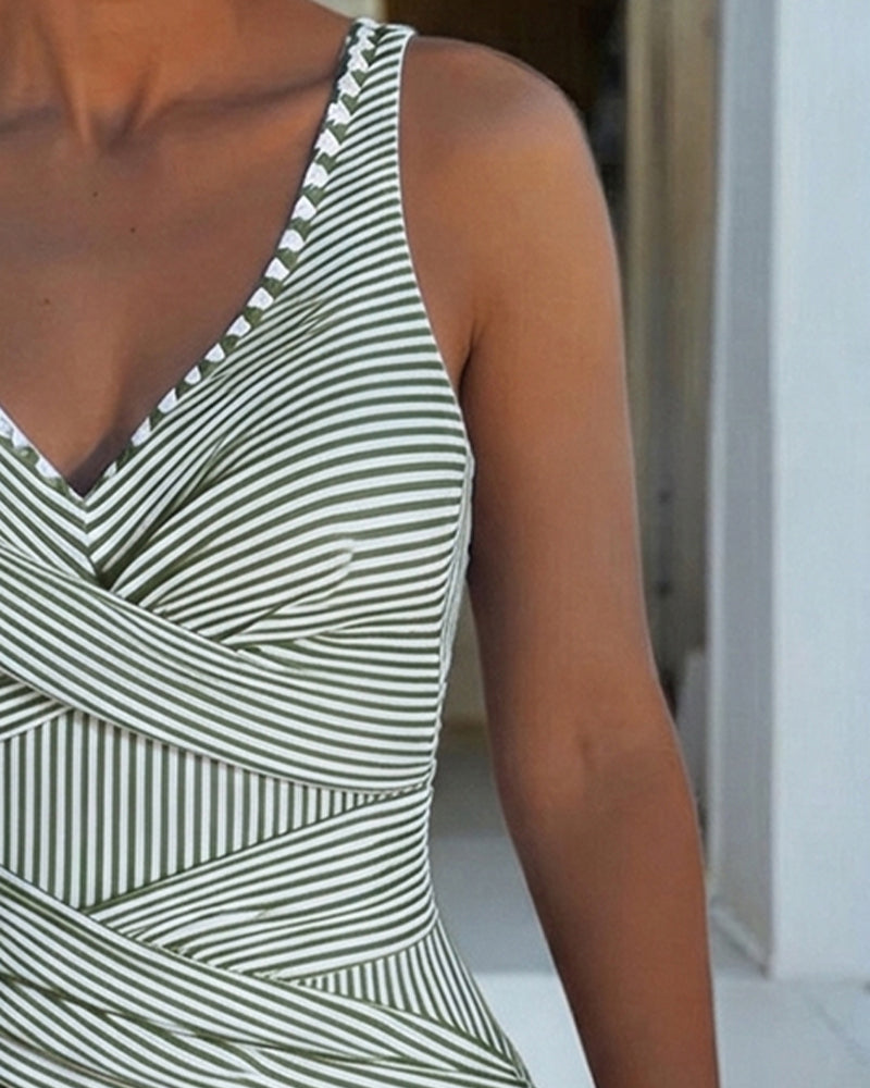 Striped V-Neck One-Piece