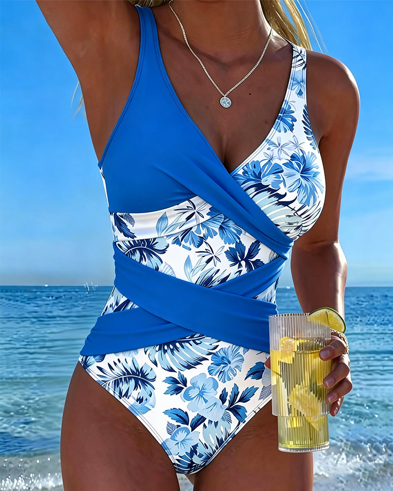One-Piece Floral Contrast