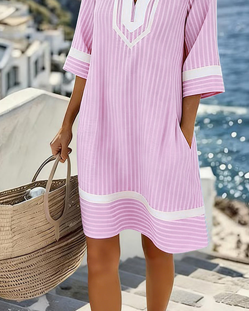 Klara™ | Lightweight Striped Dress with V-Neck