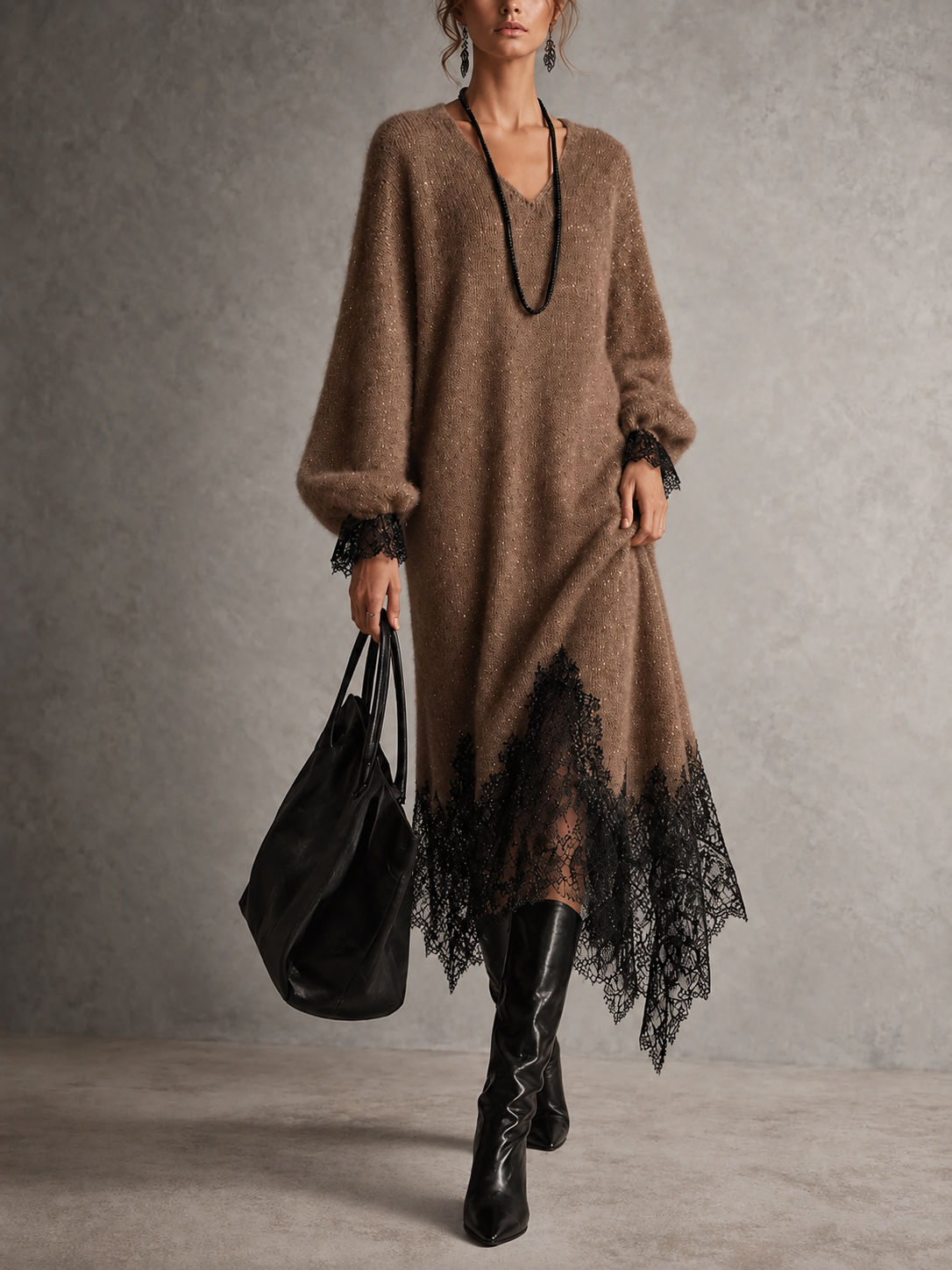 Karen™ | Glitter Midi Dress with Lace Hem