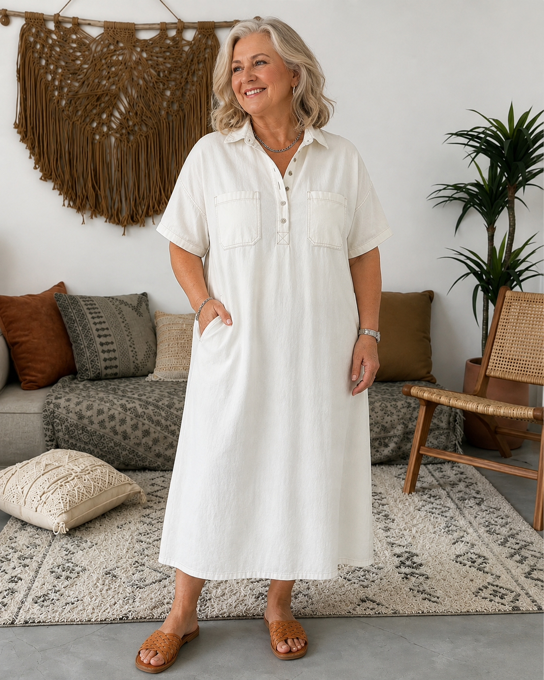 Chelsea™ | Tummy-Covering Denim Shirt Midi Dress