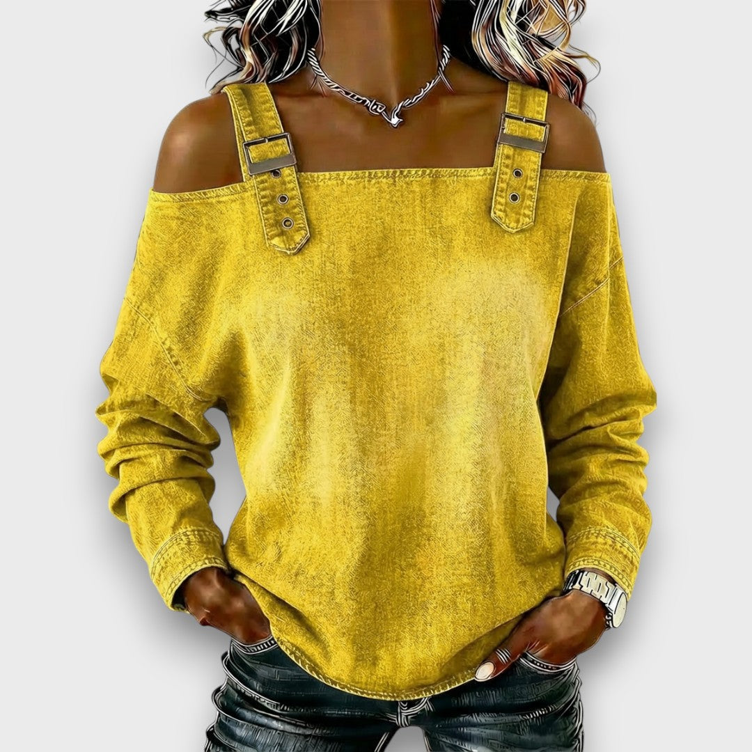 Velmira | Casual Buckle Strap Denim Top