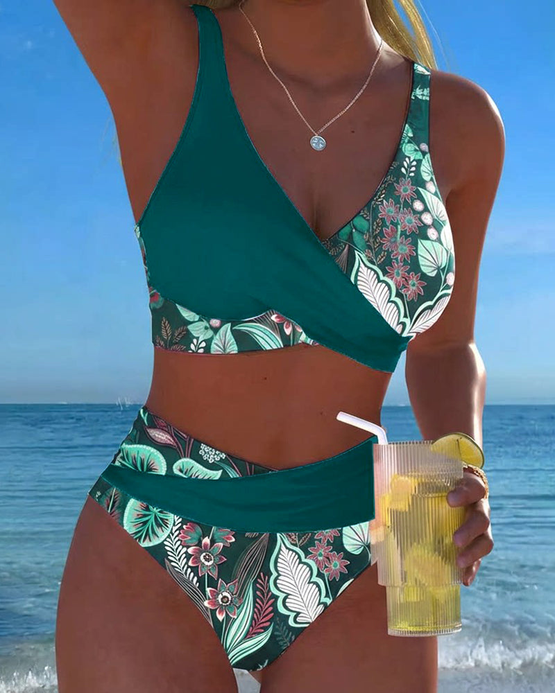 Color Contrast Floral Bikini