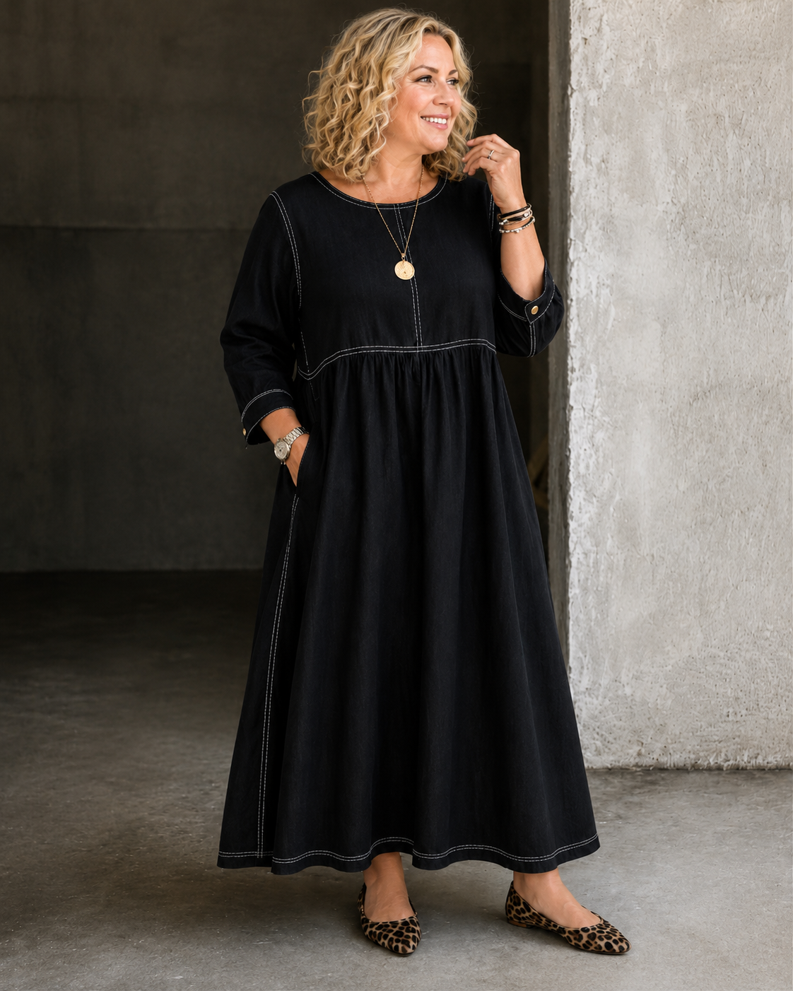 Aria™ | Belly-Flattering Denim-Look Maxi Dress