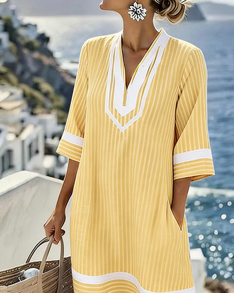 Klara™ | Lightweight Striped Dress with V-Neck