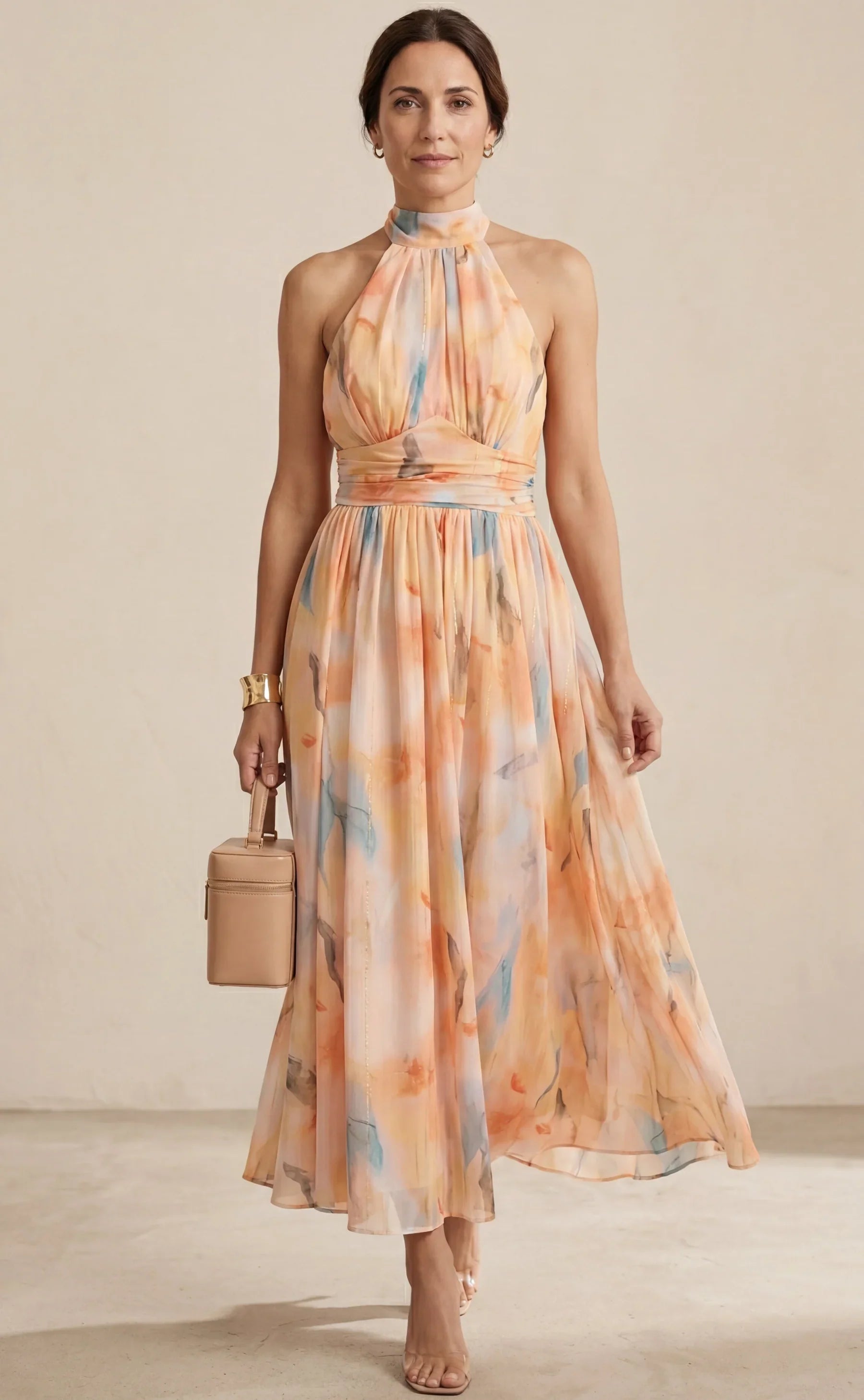 Esther | Halter Neck Watercolor Print Dress