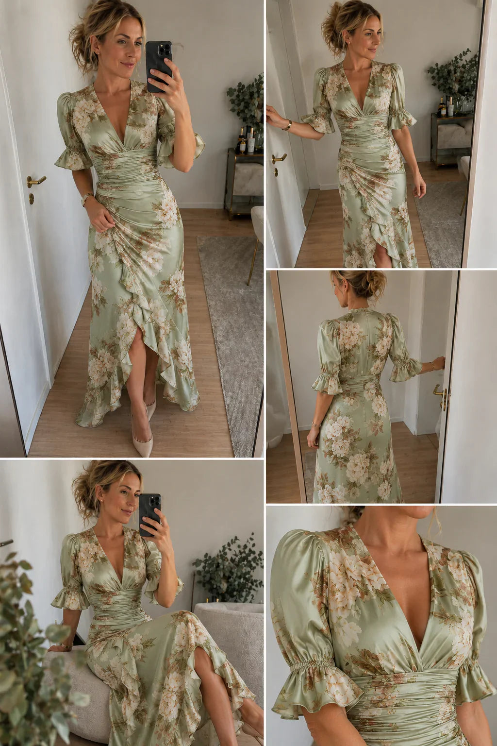 Lucía | Asymmetrical Long Satin Dress with Floral Print