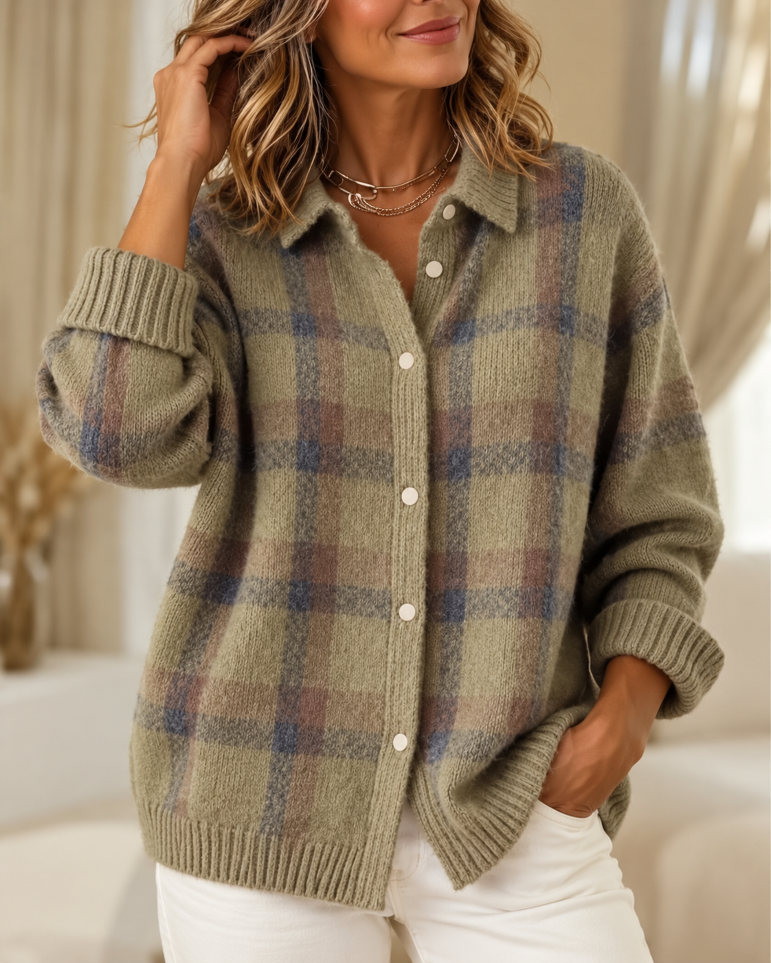 Patricia™ | Comfortable Checked Knitted Cardigan Test 2