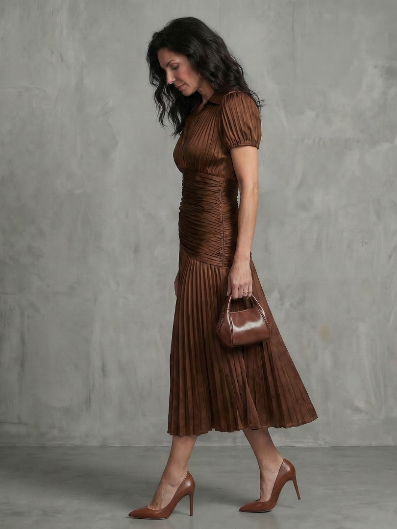 Brianna™ | Tummy-Flattering Pleated Midi Dress