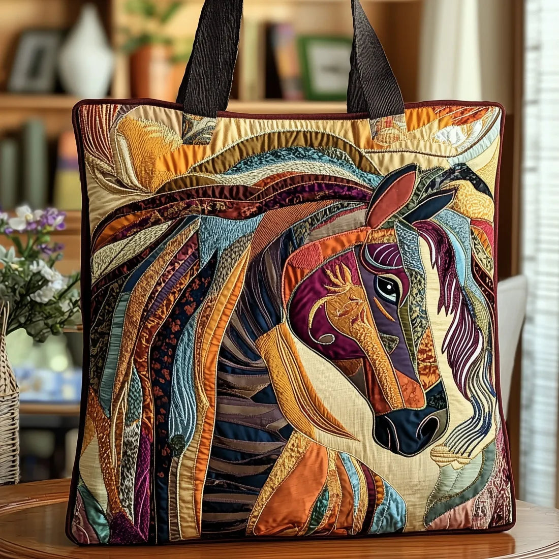 Mosaic Artisan Tote Bag with Horse