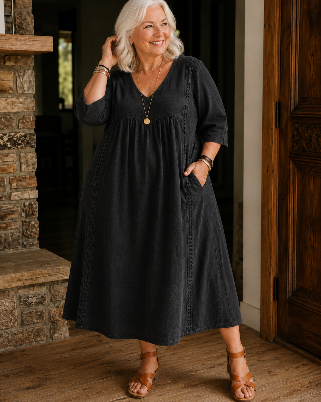 Nessa™ | Belly-Covering Midi Dress With Lace Detail