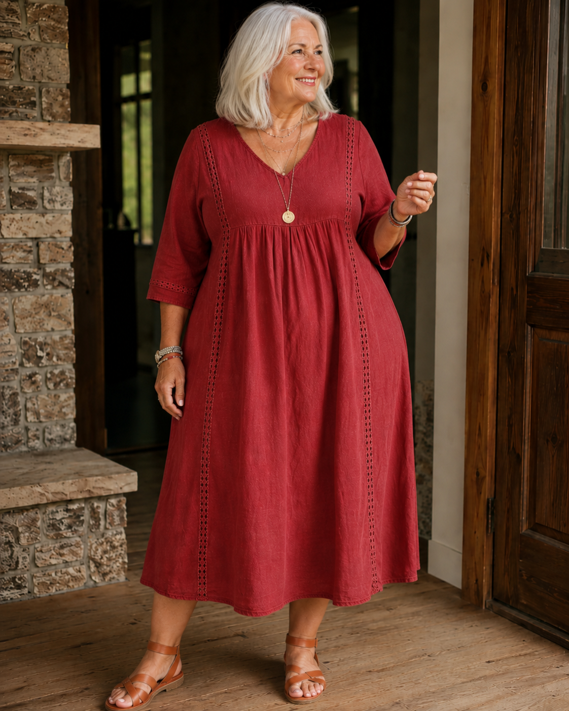 Nessa™ | Belly-Covering Midi Dress With Lace Detail