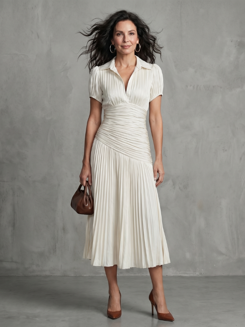Brianna™ | Tummy-Flattering Pleated Midi Dress