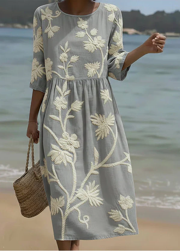 Ashley | Midi Dress with Floral and Plant Pattern