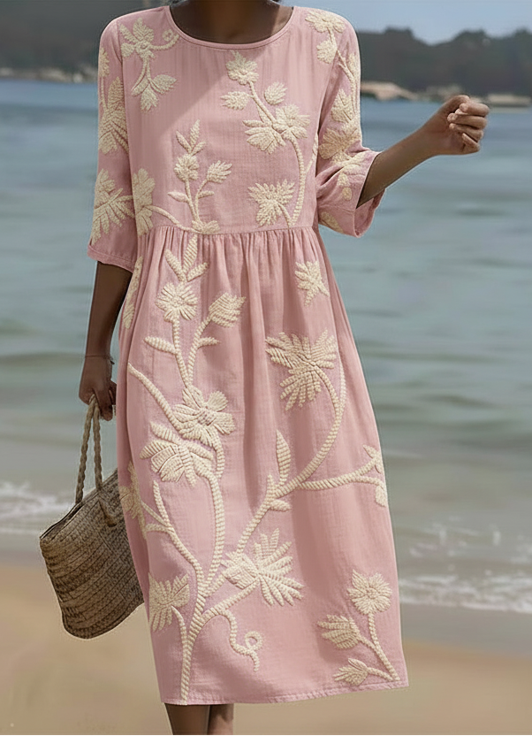 Phoebe | Midi Dress with Plant and Flower Pattern