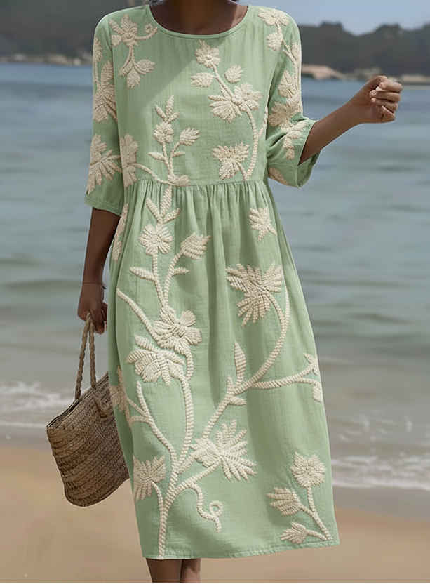 Gwen | Midi Dress with Plant and Flower Pattern