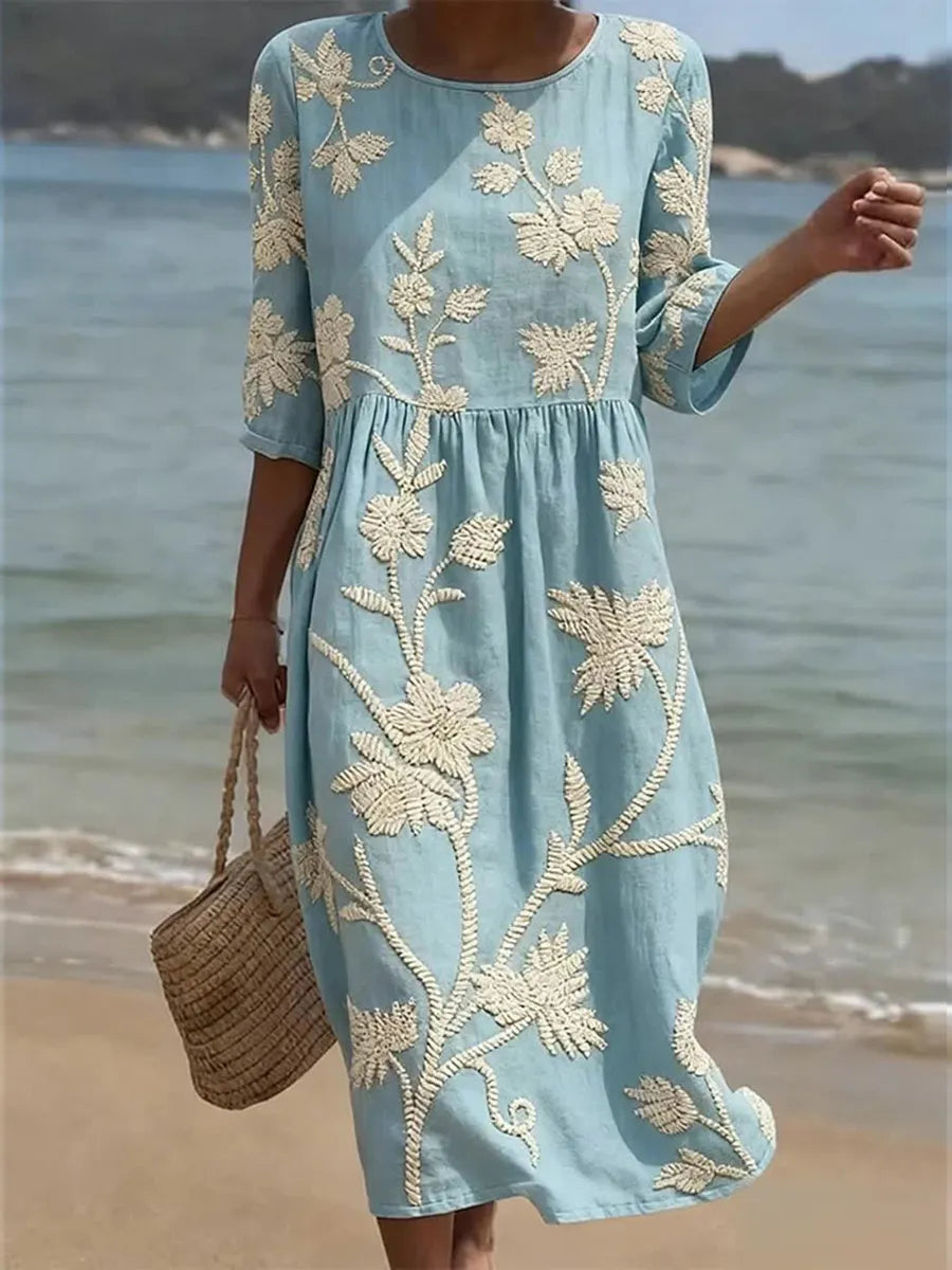 Kimberly | Midi Dress with Plant and Flower Pattern