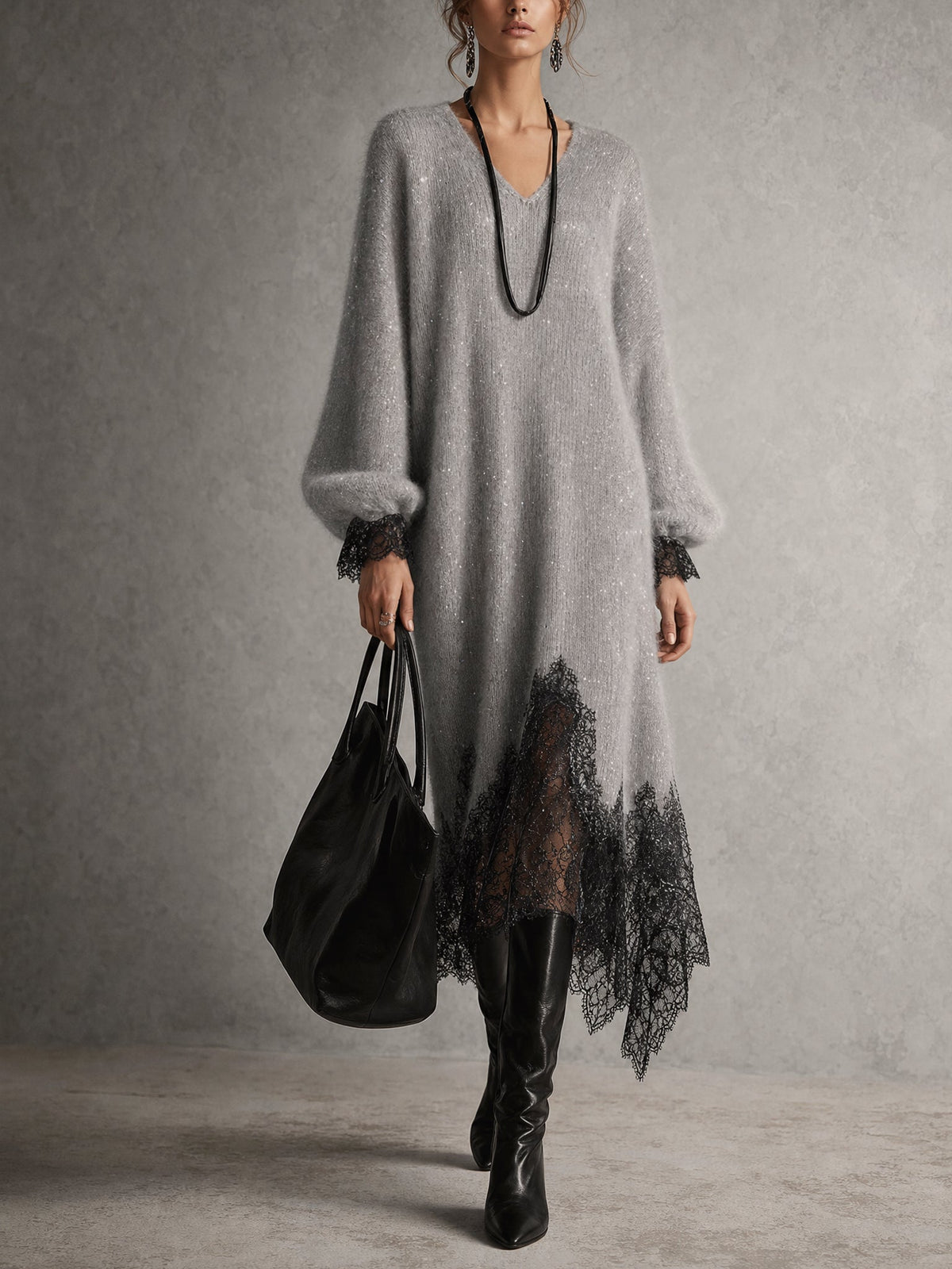 Karen™ | Glitter Midi Dress with Lace Hem