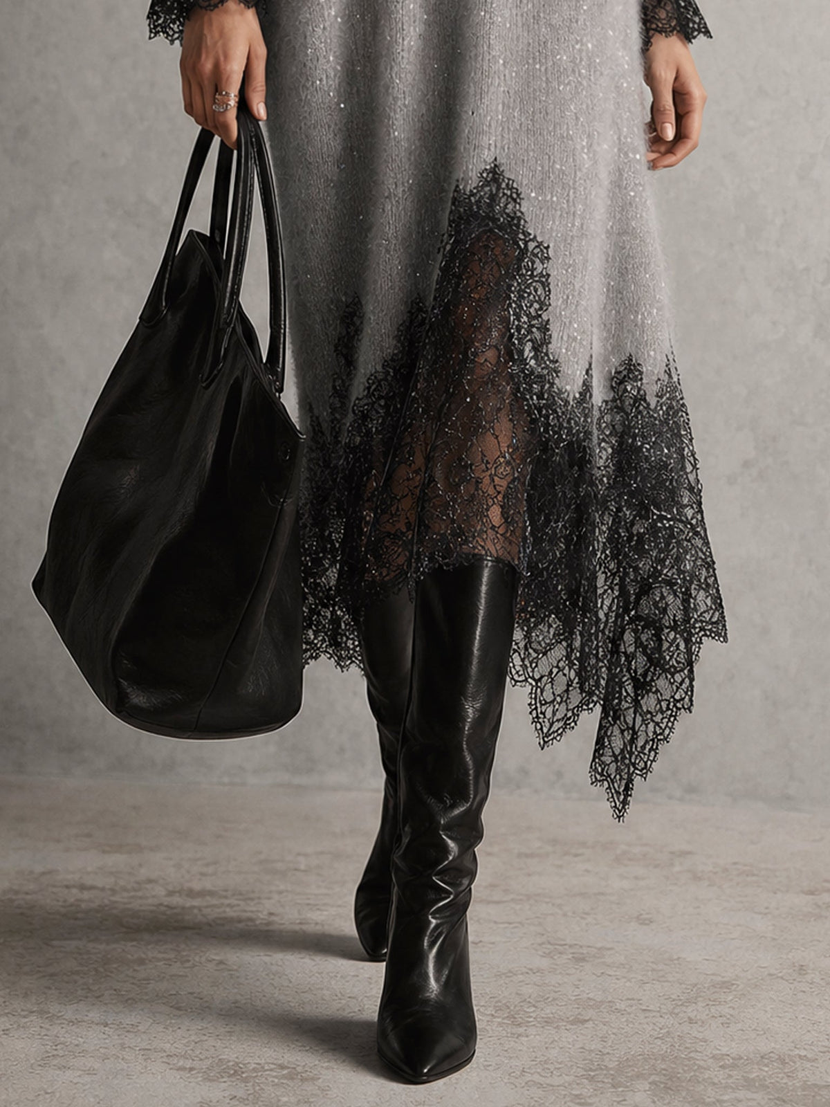 Karen™ | Glitter Midi Dress with Lace Hem