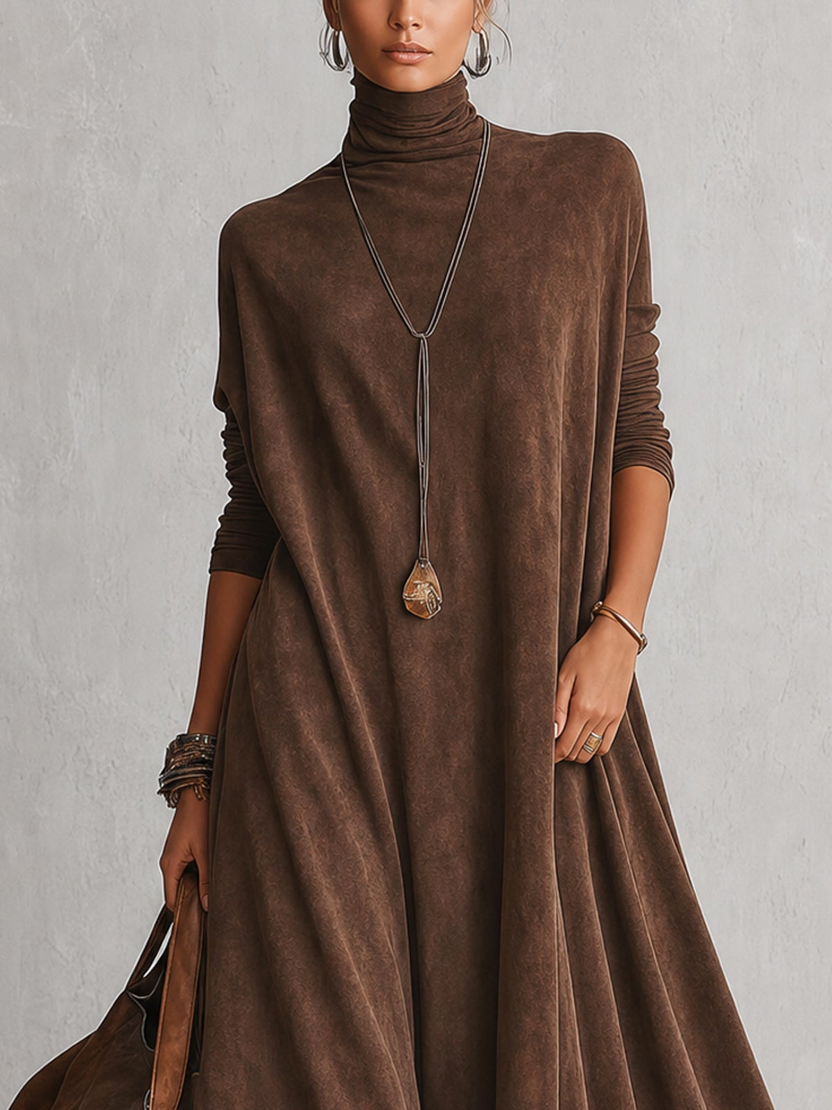 Deborah™ | Elegant Suede-Look Maxi Dress with Lace Hem