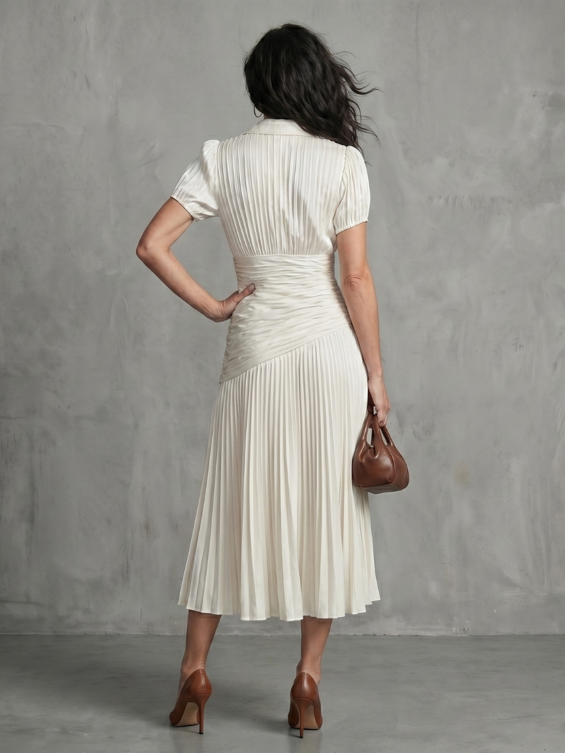 Brianna™ | Tummy-Flattering Pleated Midi Dress