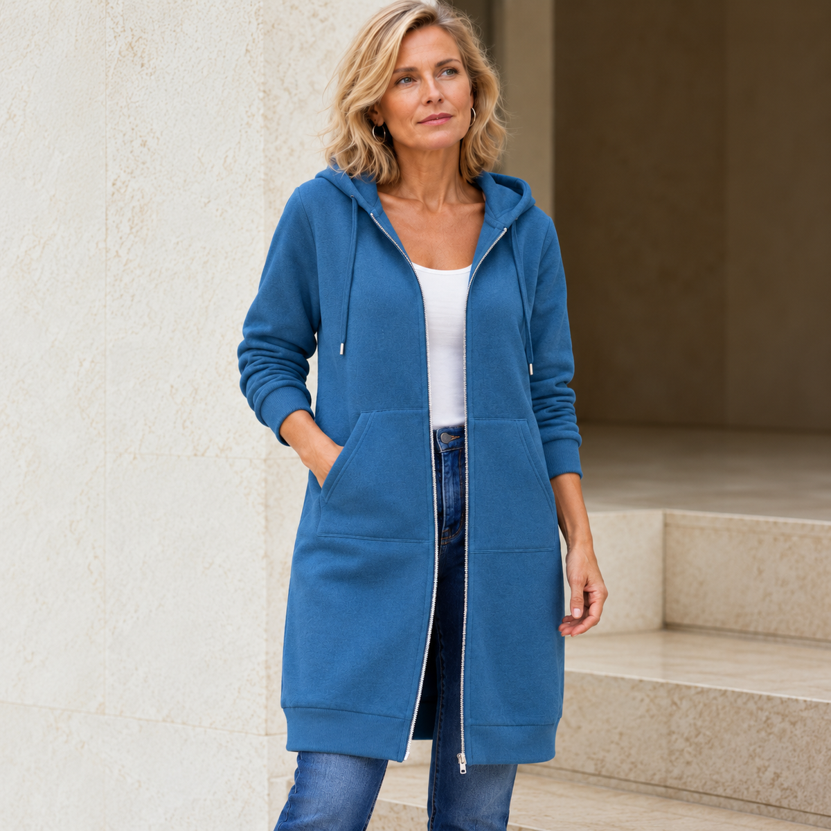 Donna™ | Long Fleece Jacket with Hood and Zip
