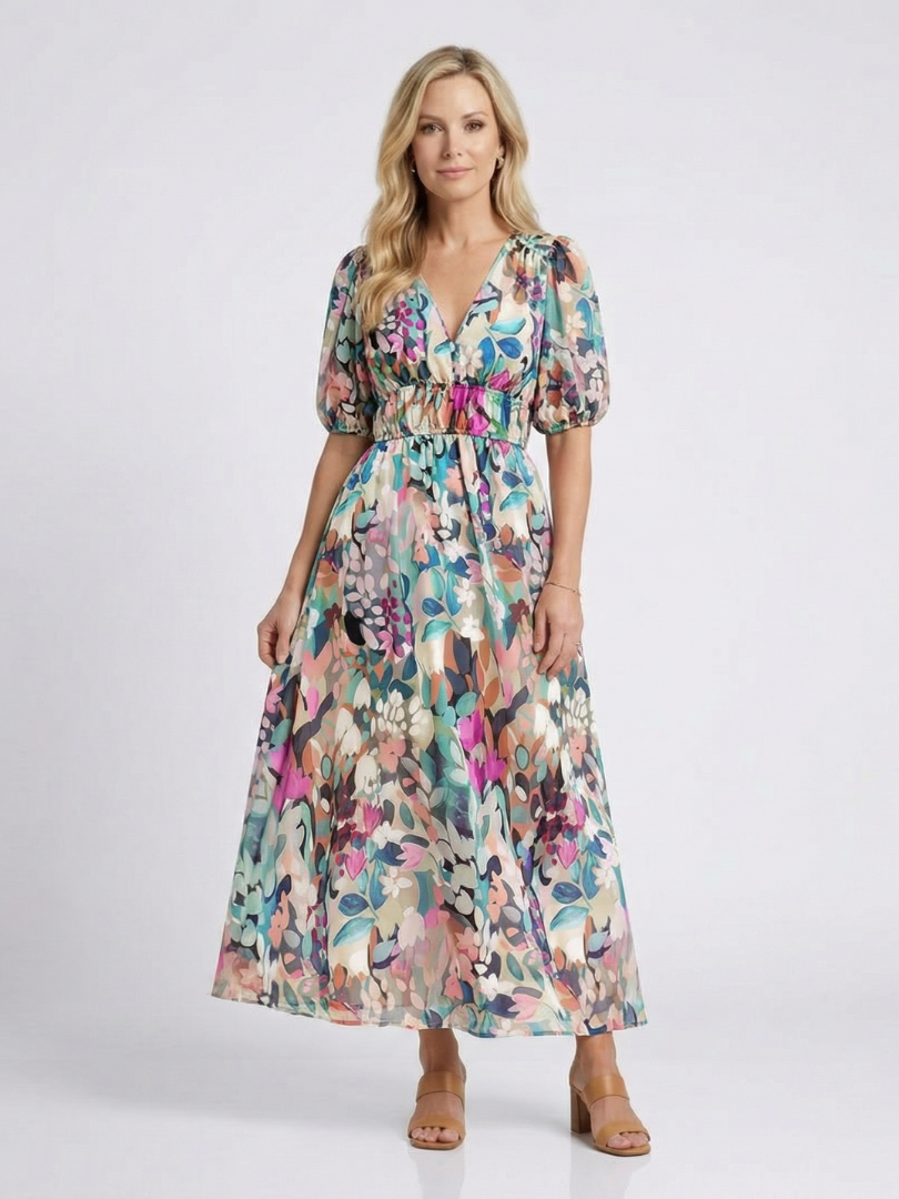 Eulalie™ | Tummy-Flattering Floral Midi Dress