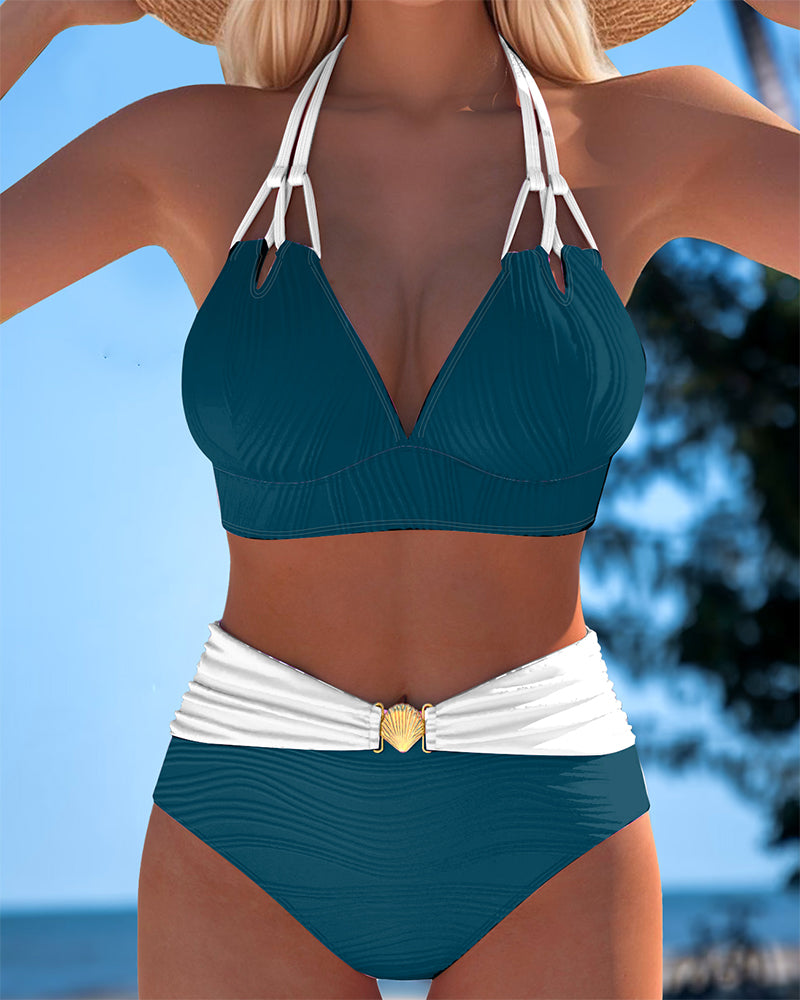 Lily | High Waisted Double Strap Swimsuit with Contrast Color