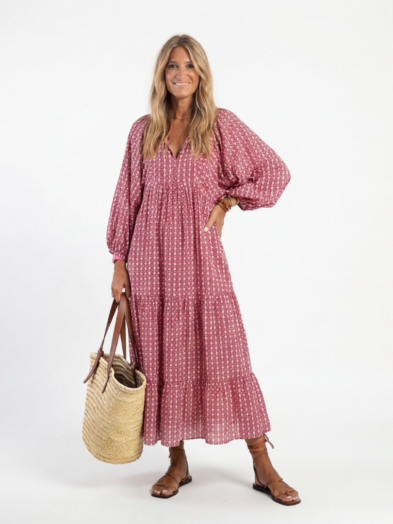 Arlette™ | Tummy-Flattering Geometric Midi Dress