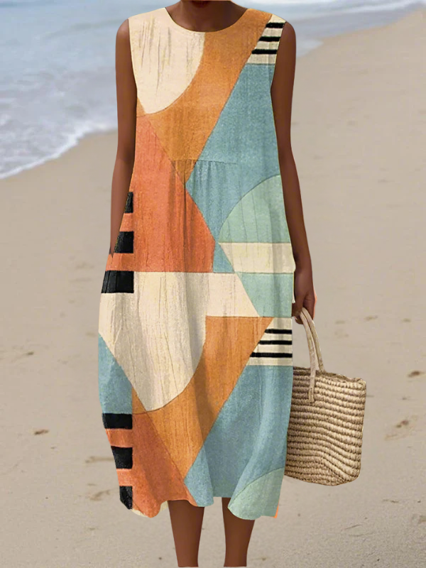 Ingrid | Geometric Midi Dress in Black