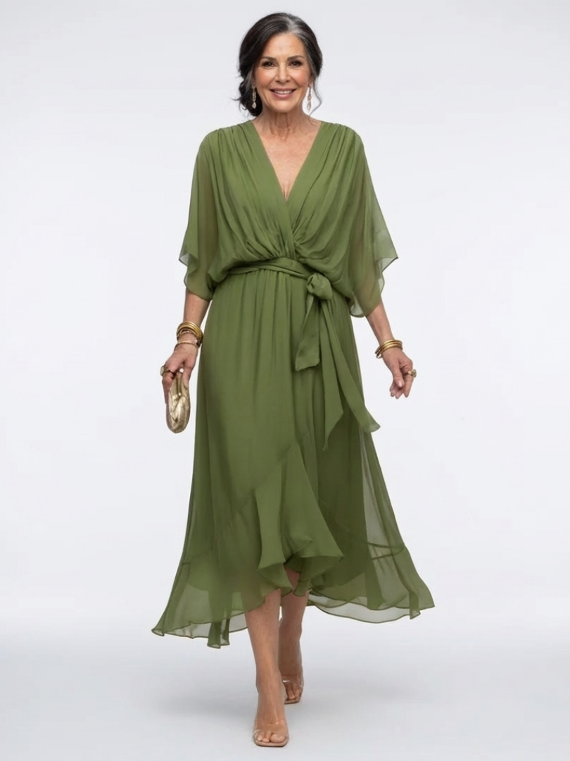 Elysia™ | Tummy-Flattering Draped Midi Dress