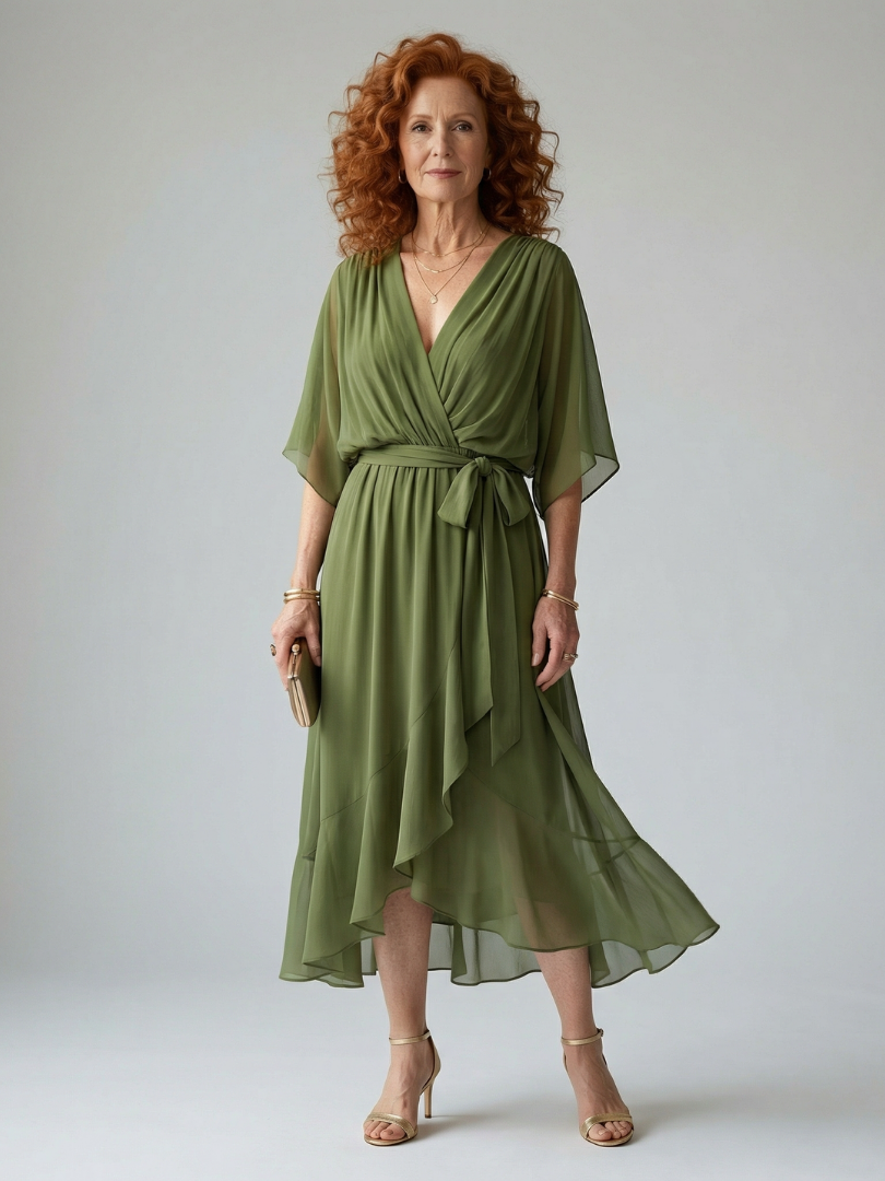 Kayla™ | Tummy-Flattering Draped Midi Dress