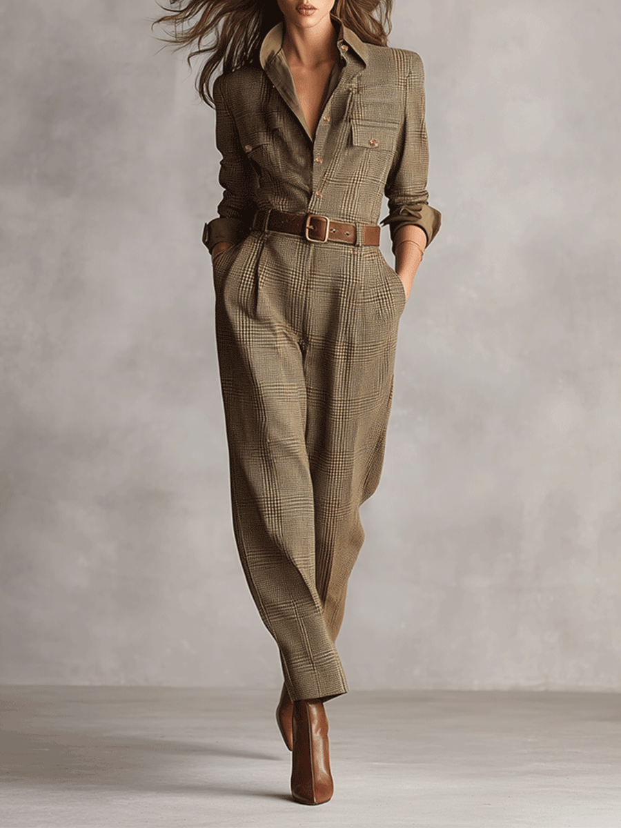 Joyce™ | Elegant Checked Jumpsuit with Belt 2