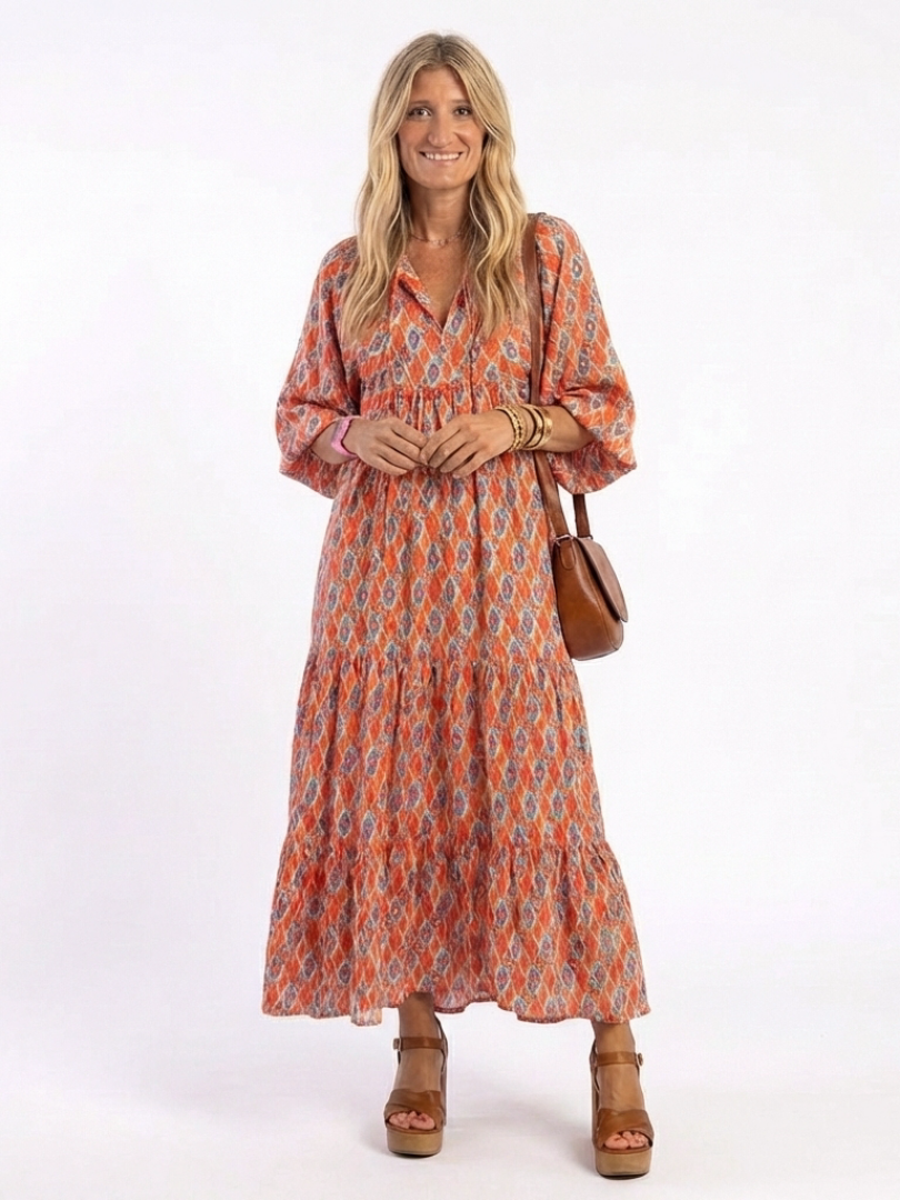 Amara™ | Tummy-Flattering Geometric Midi Dress