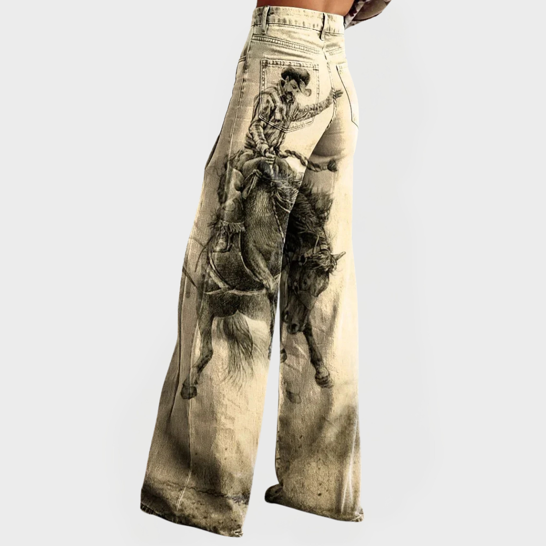Fashionable wide-leg jeans with pattern