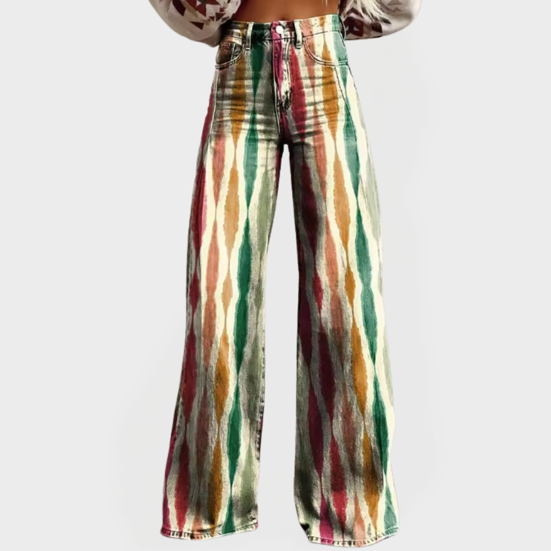 Wide-leg elegant trousers with pattern