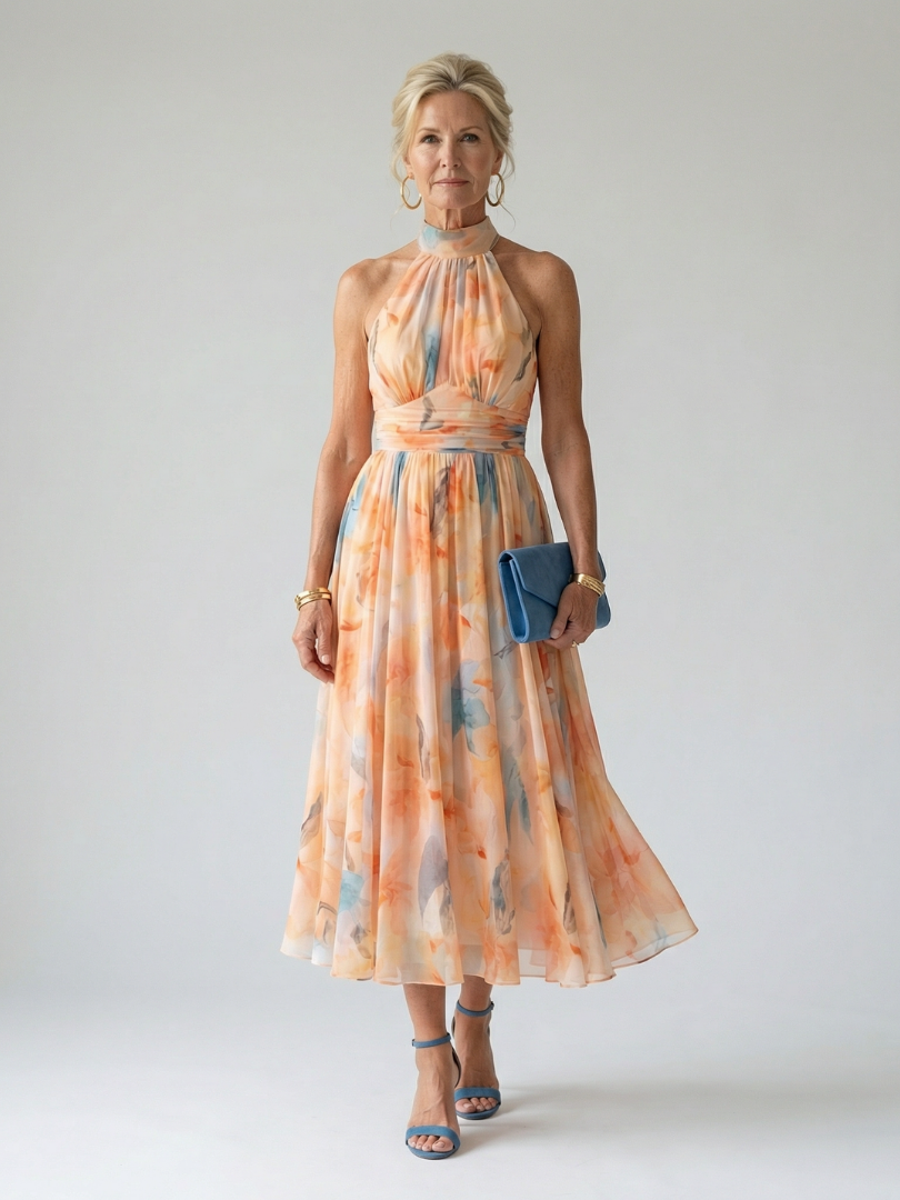 Nicole™ | Tummy-Flattering Halter Midi Dress