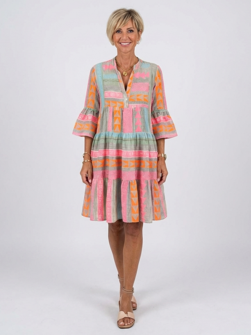 Maelle™ | Tummy-Flattering Geometric Knee-Length Dress