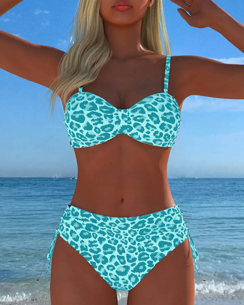 Laced Leopard Print Two-Piece Swimsuit