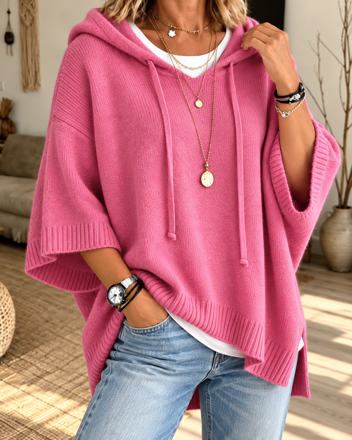Deborah™ | Comfortable Knitted Poncho With Hood