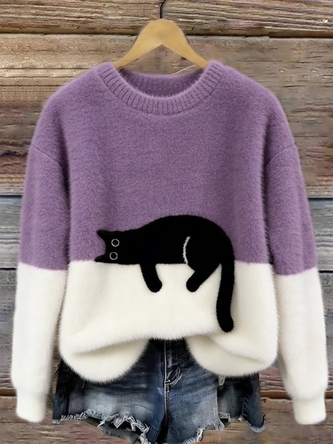 Audrey™ | Soft Oversized Sweater with Cat Print