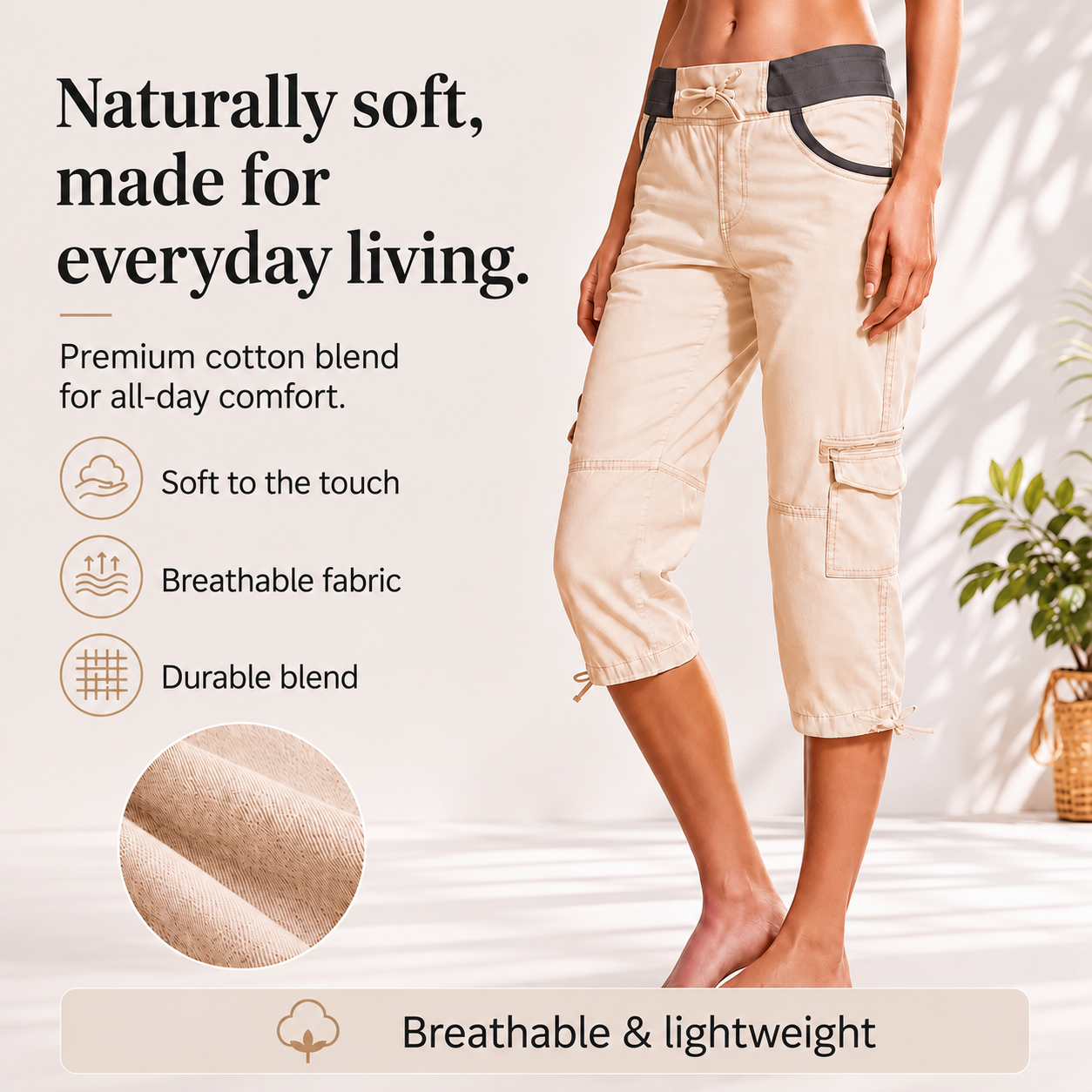 Lily™ | High-Waisted Tummy-Flattering Cargo Capri Pants